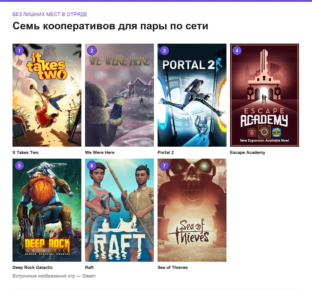 Сетка обложек семи кооперативных игр для двоих по сети
