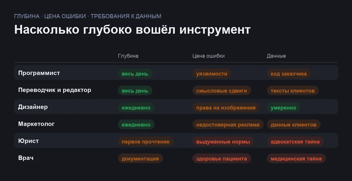 Матрица шести профессий, где ИИ стал рабочим инструментом